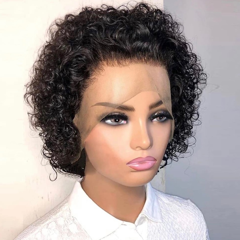 Short pixie cut curly human hair wig 13*1 lace frontal wigs 150% density
